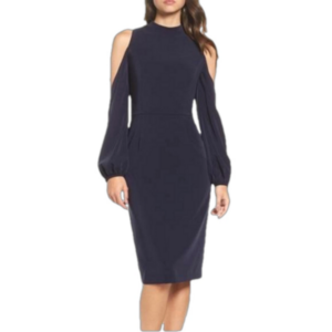 Maggy London Navy Cold Shoulder Balloon Sleeve Sheath Dress